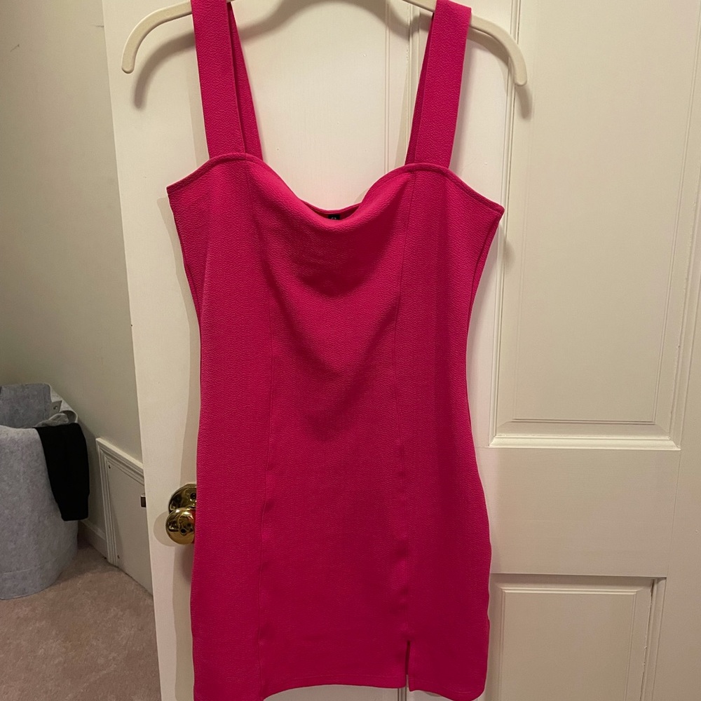 Divided hot pink mini dress
